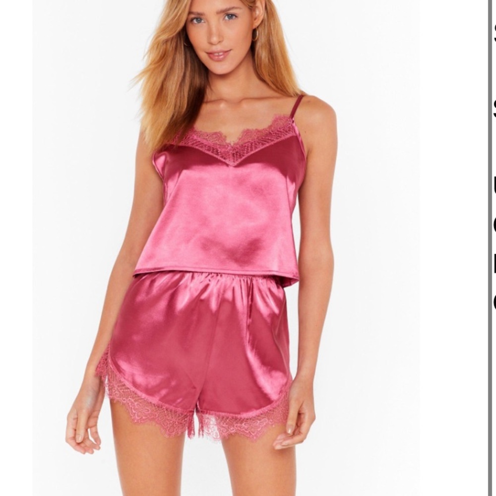 Nasty Gal Lace You to Bed Satin Pajama Shorts Set
